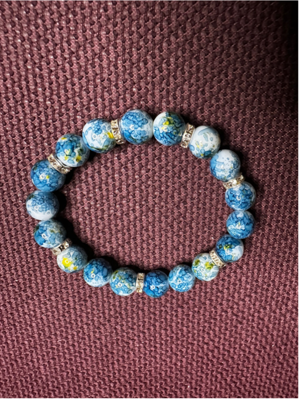 Blue and Yellow Beaded Stretch Bracelet